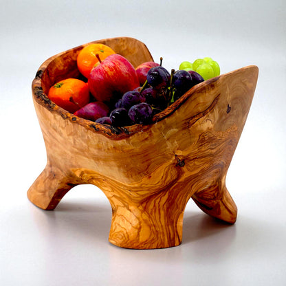 Rustic olive wood basket fruit , master piece, centrepiece