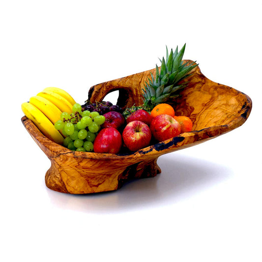 Rustic olive wood basket fruit , master piece, centrepiece