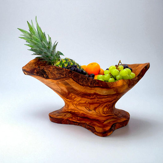 Rustic olive wood basket fruit , master piece, centrepiece