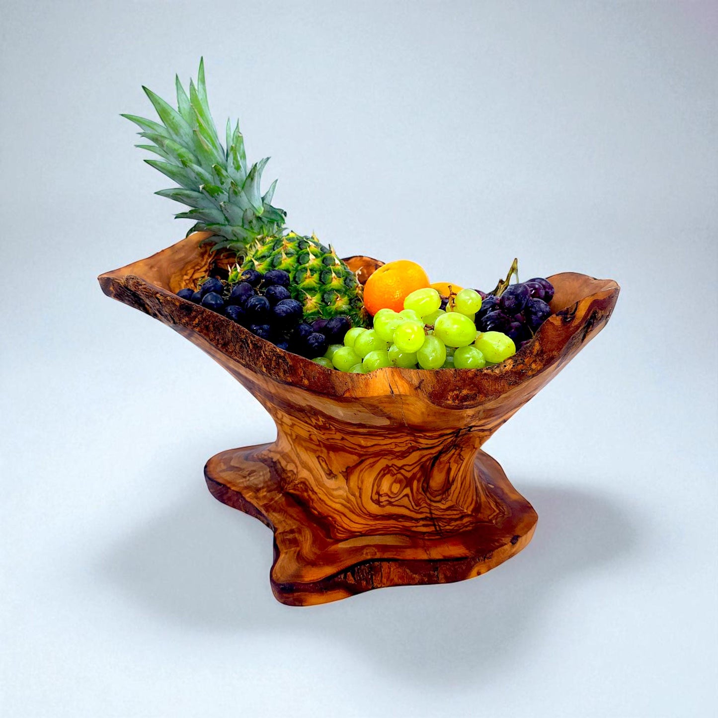Rustic olive wood basket fruit , master piece, centrepiece