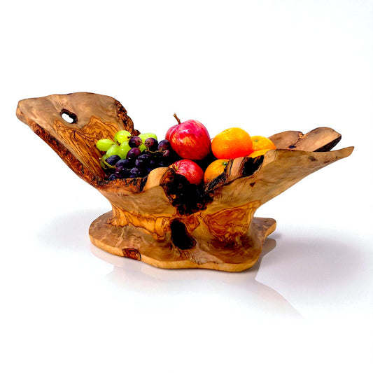 Rustic olive wood basket fruit , master piece, centrepiece