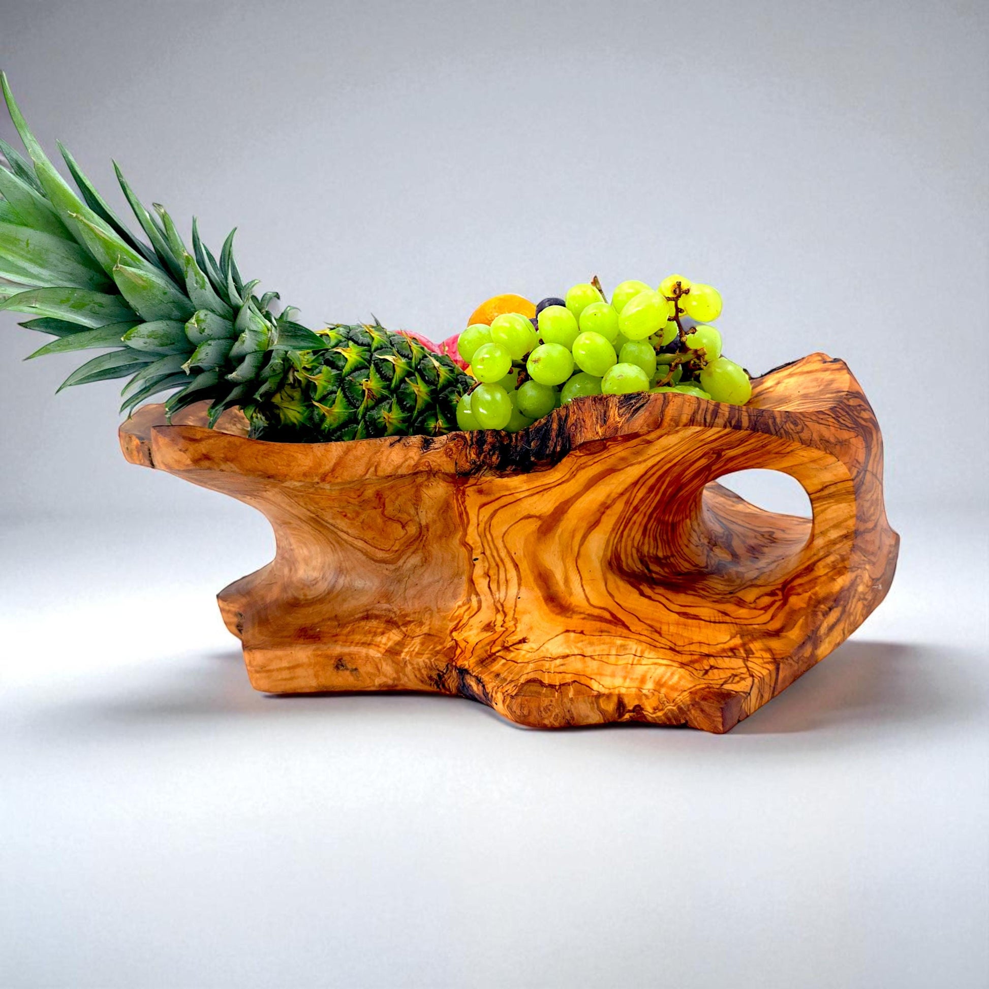 Rustic olive wood basket fruit , master piece, centrepiece