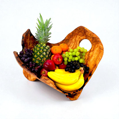 Rustic olive wood basket fruit , master piece, centrepiece