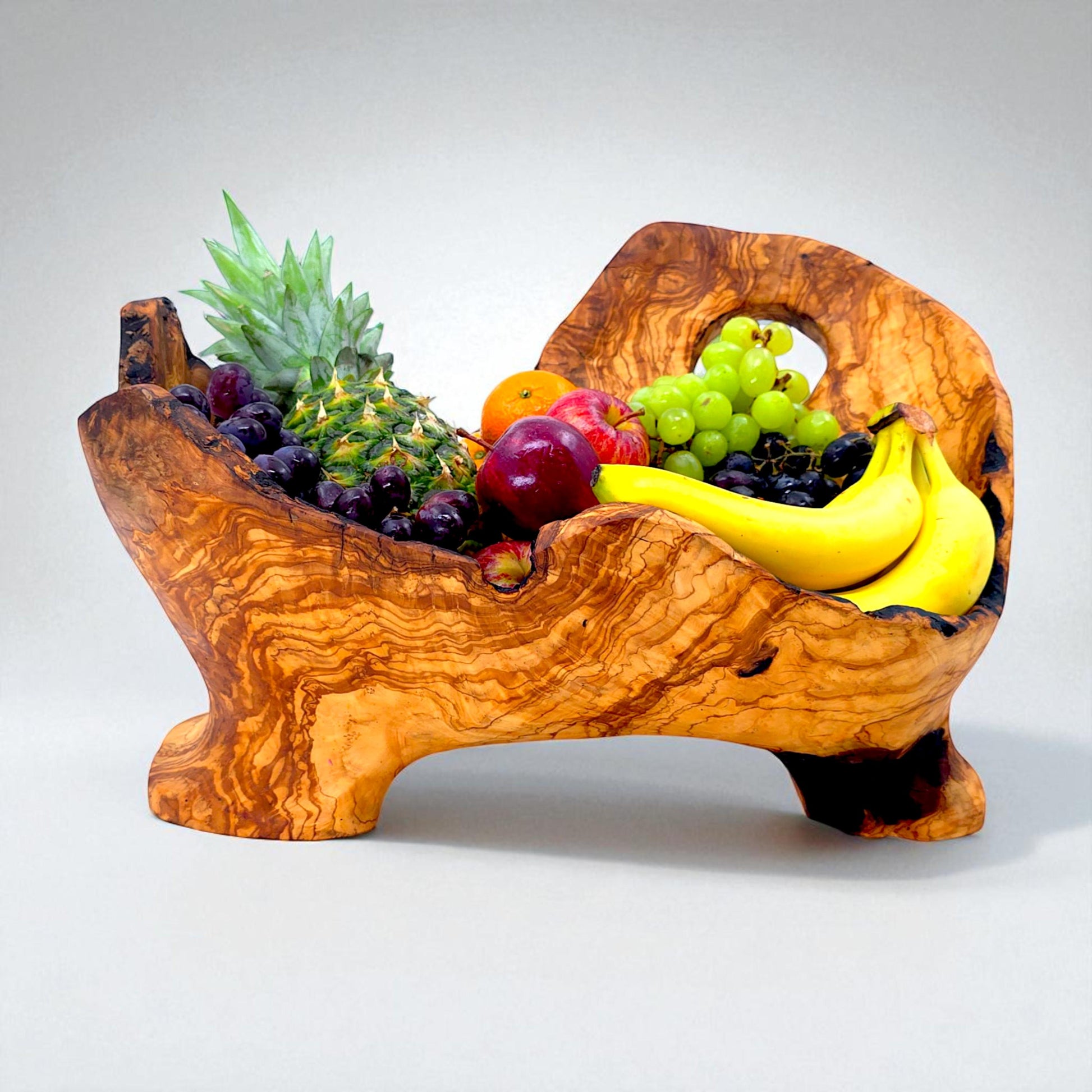 Rustic olive wood basket fruit , master piece, centrepiece
