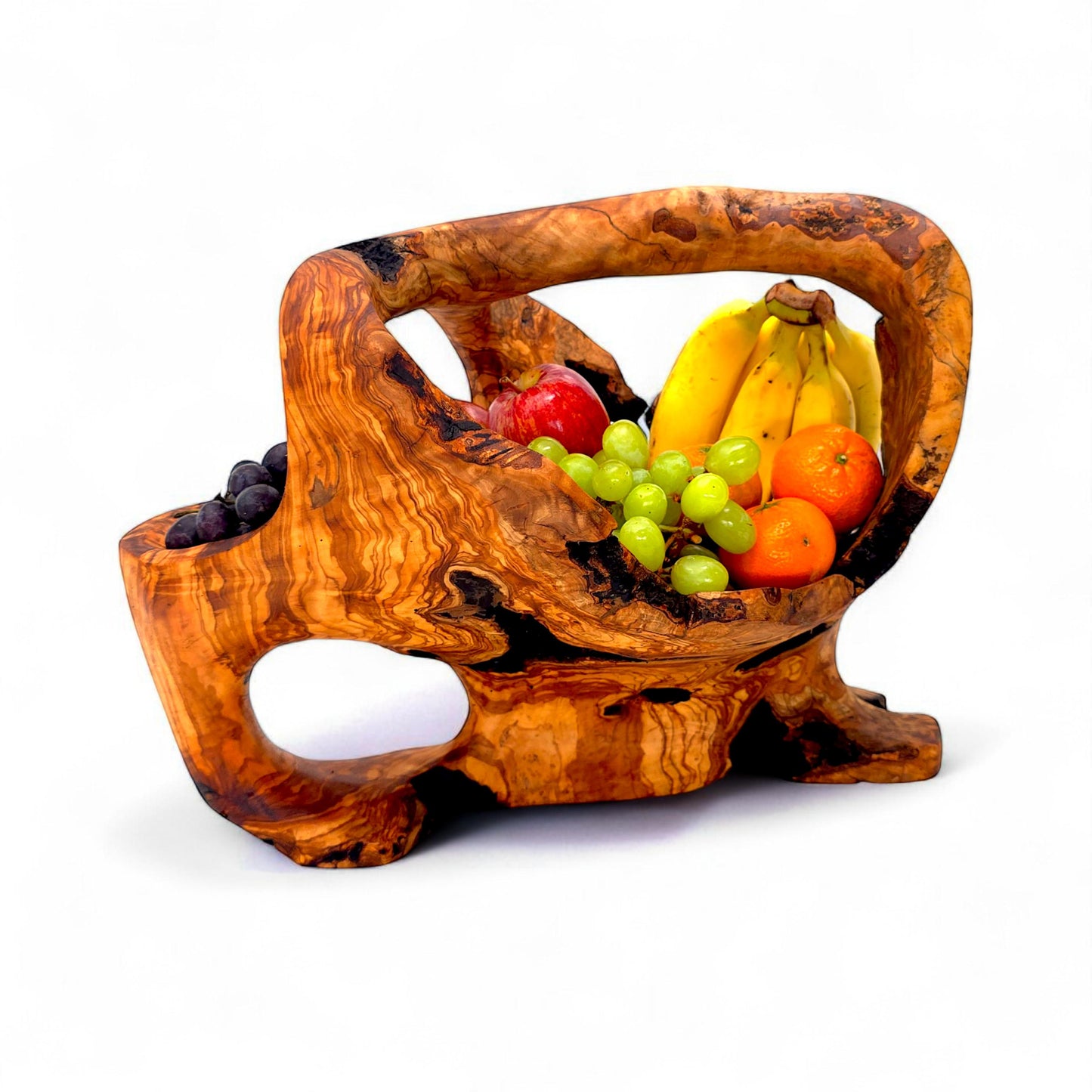 Rustic olive wood basket fruit , master piece, centrepiece