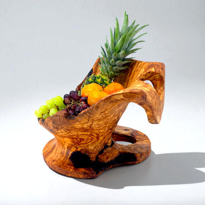 Rustic olive wood basket fruit , master piece, centrepiece