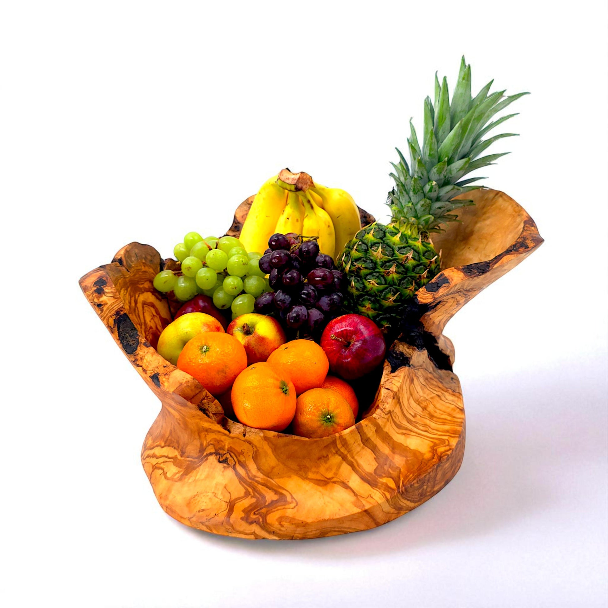 Rustic olive wood basket fruit , master piece, centrepiece