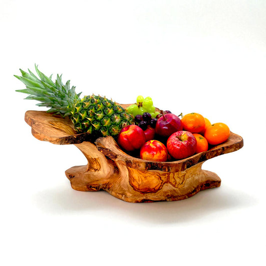 Rustic olive wood basket fruit , master piece, centrepiece