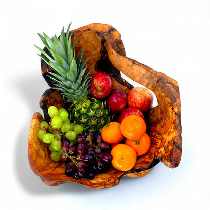 Rustic olive wood basket fruit , master piece, centrepiece