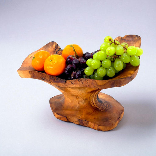 Rustic olive wood basket fruit , master piece, centrepiece
