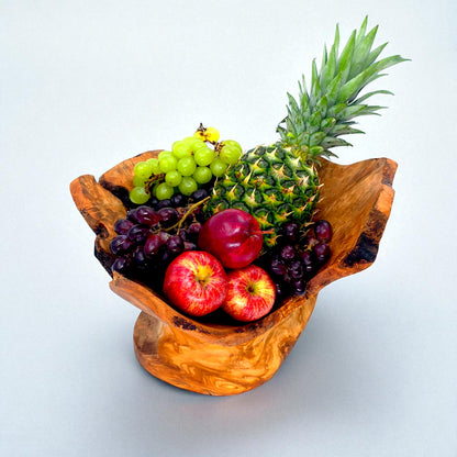 Rustic olive wood basket fruit , master piece, centrepiece