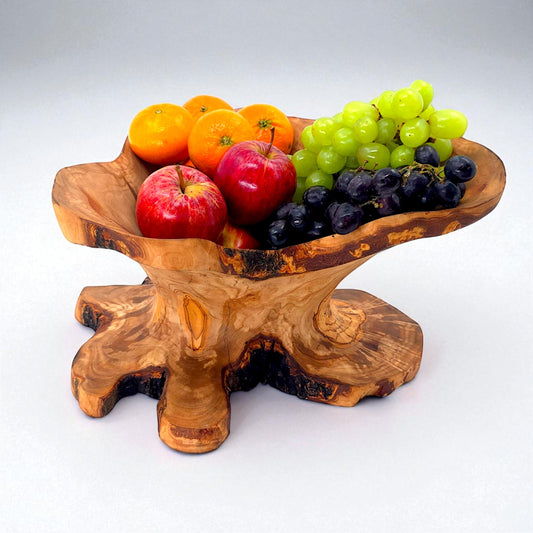 Rustic olive wood basket fruit , master piece, centrepiece