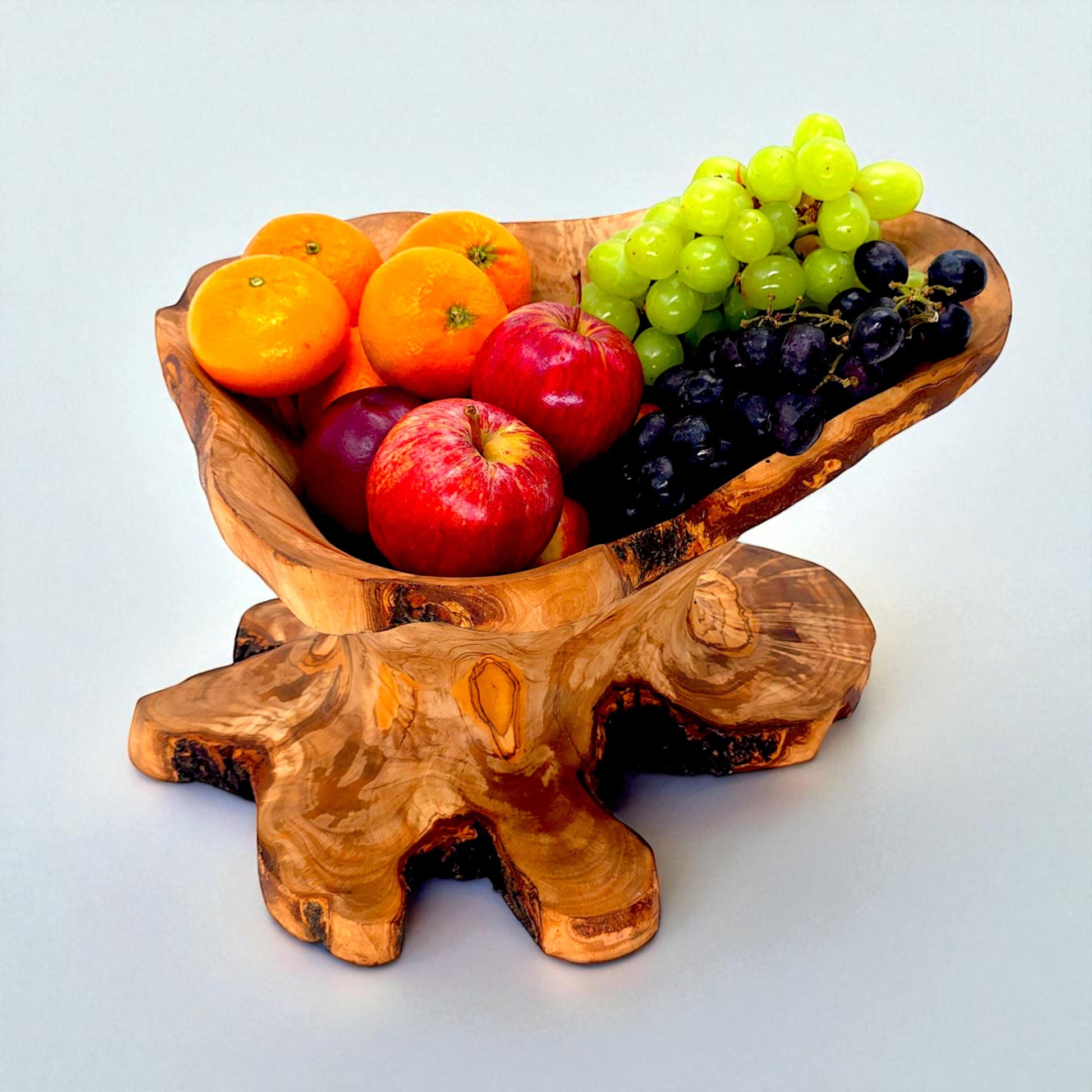 Rustic olive wood basket fruit , master piece, centrepiece