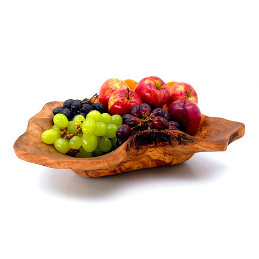 Rustic olive wood basket fruit , master piece, centrepiece