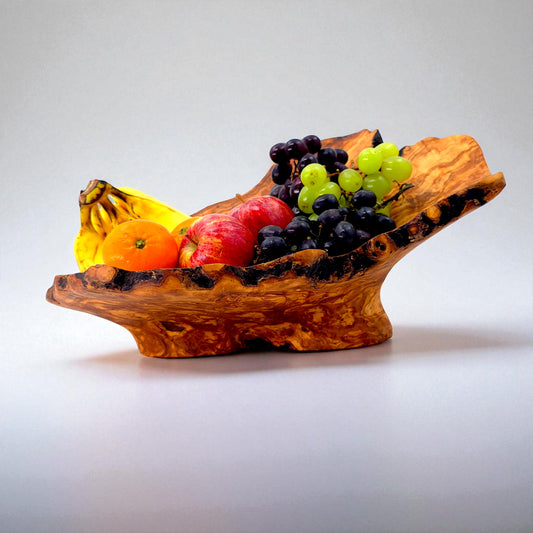 Rustic olive wood basket fruit , master piece, centrepiece