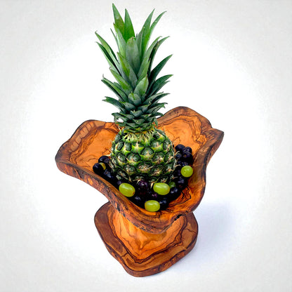 Rustic olive wood basket fruit , master piece, centrepiece