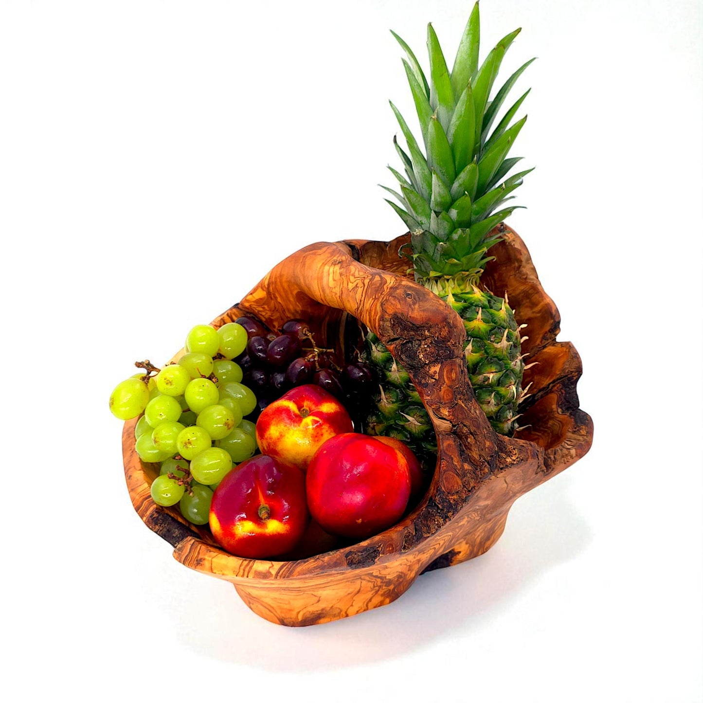 Rustic olive wood basket fruit , master piece, centrepiece
