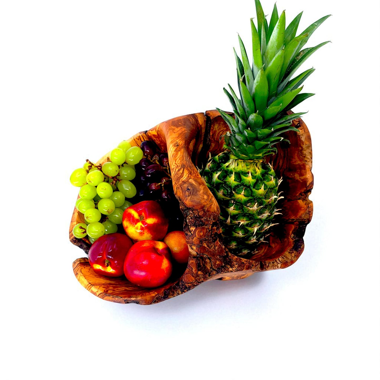 Rustic olive wood basket fruit , master piece, centrepiece