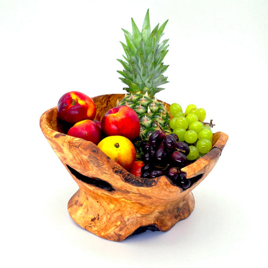 Rustic olive wood basket fruit , master piece, centrepiece