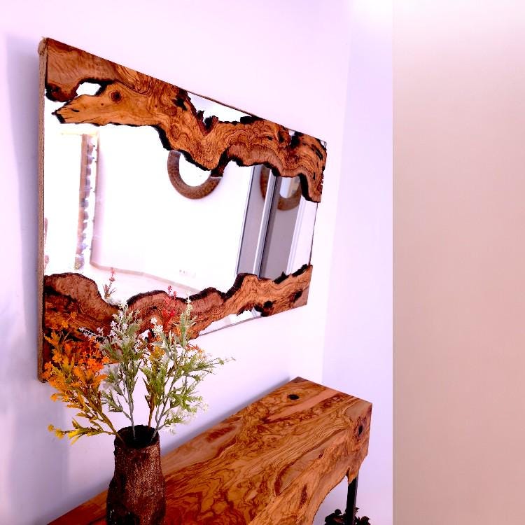 Olive Wood Wall Mirror | Unique Showpiece & Impressive Gift Idea