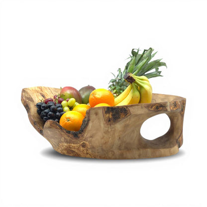 Rustic olive wood basket fruit , master piece, centrepiece