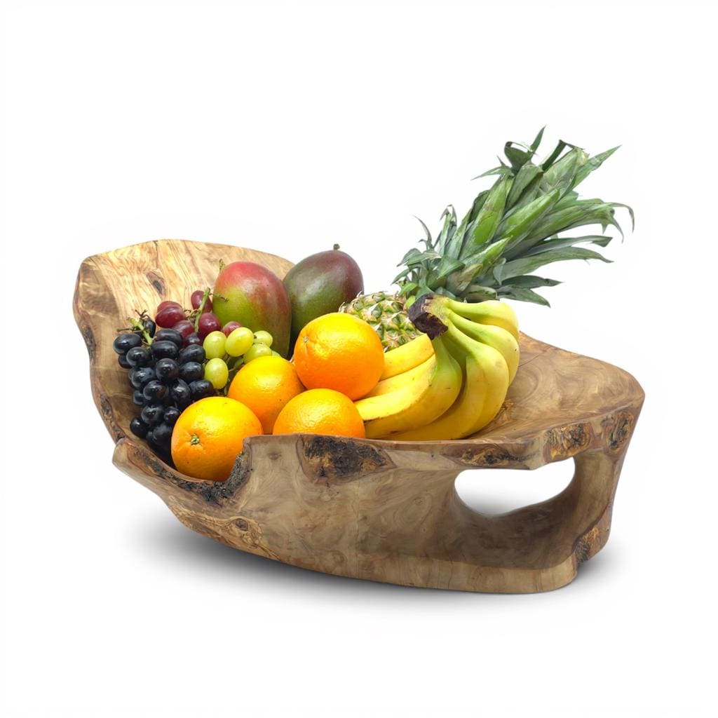 Rustic olive wood basket fruit , master piece, centrepiece