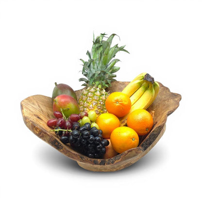 Rustic olive wood basket fruit , master piece, centrepiece