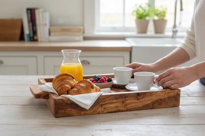 Luxury Handcrafted Olive Wood Tray | Rectangular Serving Board with Handles