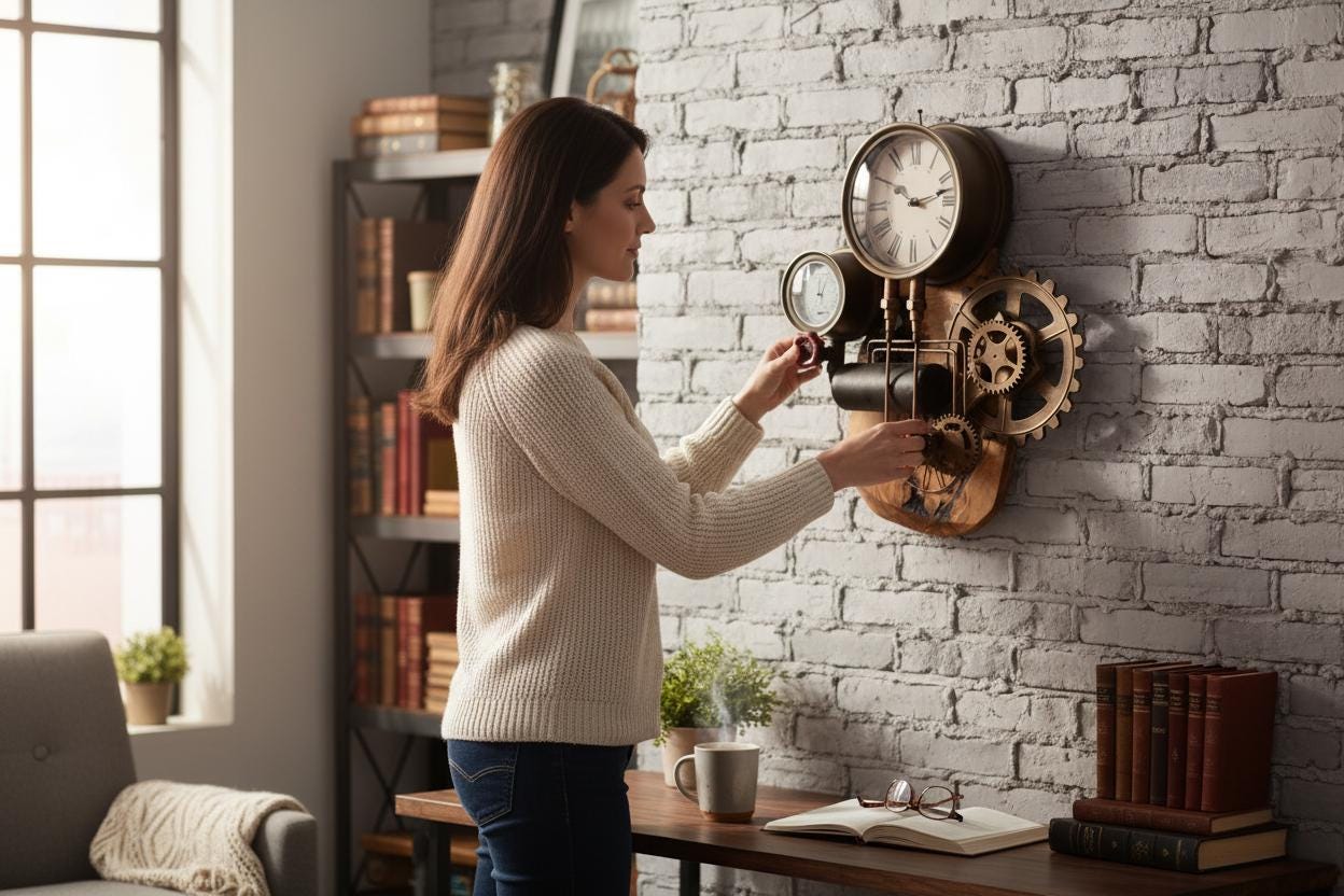 Industrial Steampunk Wall Clock | Live-Edge Olive Wood & Metallic Gear Decor