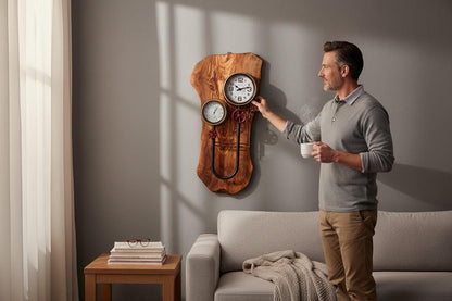 Live Edge Olive Wood wall pipe clock