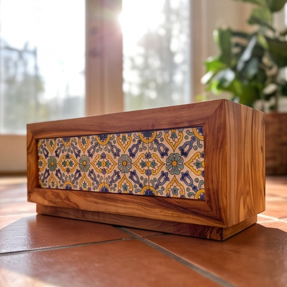 Olive Wood Handmade Wooden Planter with Tiles/Indoor and Outdoor Flower Box/Home and Garden
