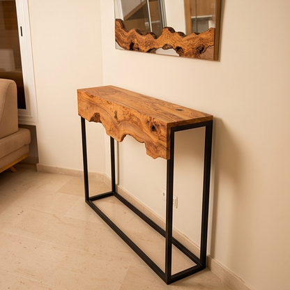 Luxury Live Edge Olive Wood Console Table & Mirror Set - Entryway Vanity