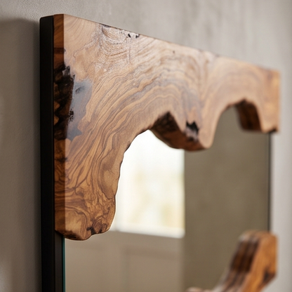 Luxury Live Edge Olive Wood Console Table & Mirror Set - Entryway Vanity