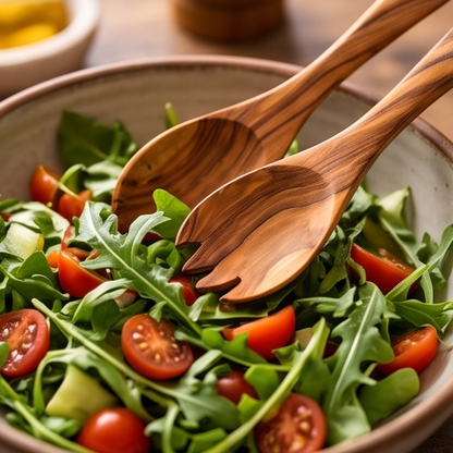 Olive Wood Large Salad Serving Set Of Wooden Spork & Spoon | Various Sizes