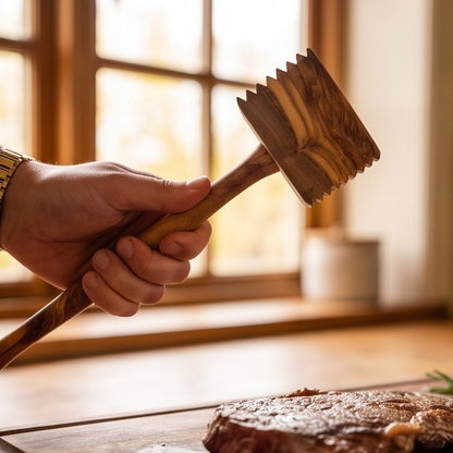 Handcrafted Olive Wood Meat Tenderizer Mallet – Wooden Kitchen Tenderizer Tool "35 cm"