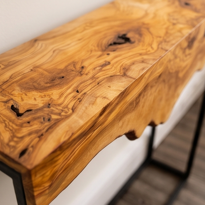 Luxury Live Edge Olive Wood Console Table & Mirror Set - Entryway Vanity