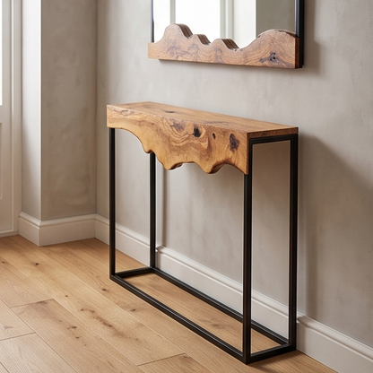 Luxury Live Edge Olive Wood Console Table & Mirror Set - Entryway Vanity