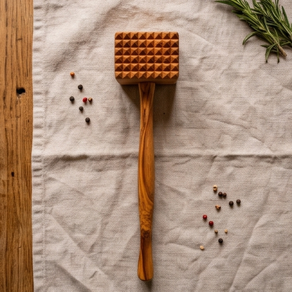 Handcrafted Olive Wood Meat Tenderizer Mallet – Wooden Kitchen Tenderizer Tool "35 cm"