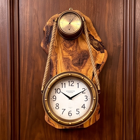 Beautiful brass finish rope clock with Olive Wood base