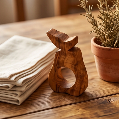 Ronds de serviette et porte-serviettes en bois d'olivier faits main | 5 styles distincts