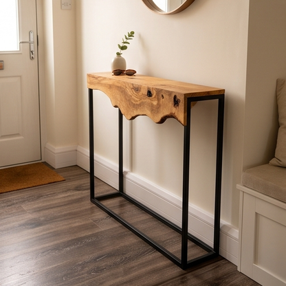 Luxury Live Edge Olive Wood Console Table & Mirror Set - Entryway Vanity