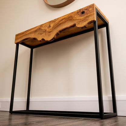 Luxury Live Edge Olive Wood Console Table & Mirror Set - Entryway Vanity