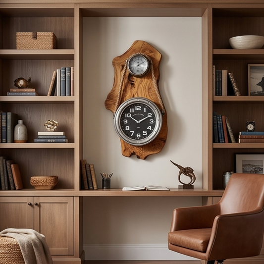 Olive Wood Wall Clock | Luxury Maritime Weather Station Decor