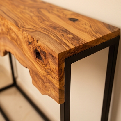 Luxury Live Edge Olive Wood Console Table & Mirror Set - Entryway Vanity