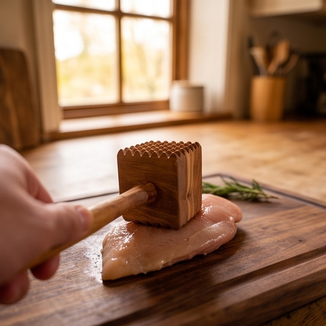 Handcrafted Olive Wood Meat Tenderizer Mallet – Wooden Kitchen Tenderizer Tool "35 cm"