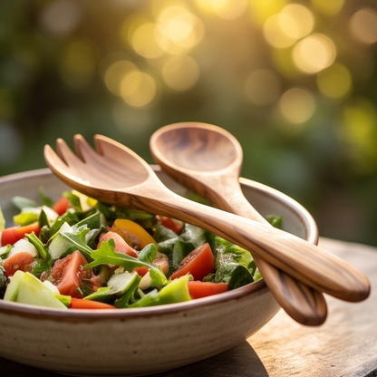 Olive Wood Large Salad Serving Set Of Wooden Spork & Spoon | Various Sizes