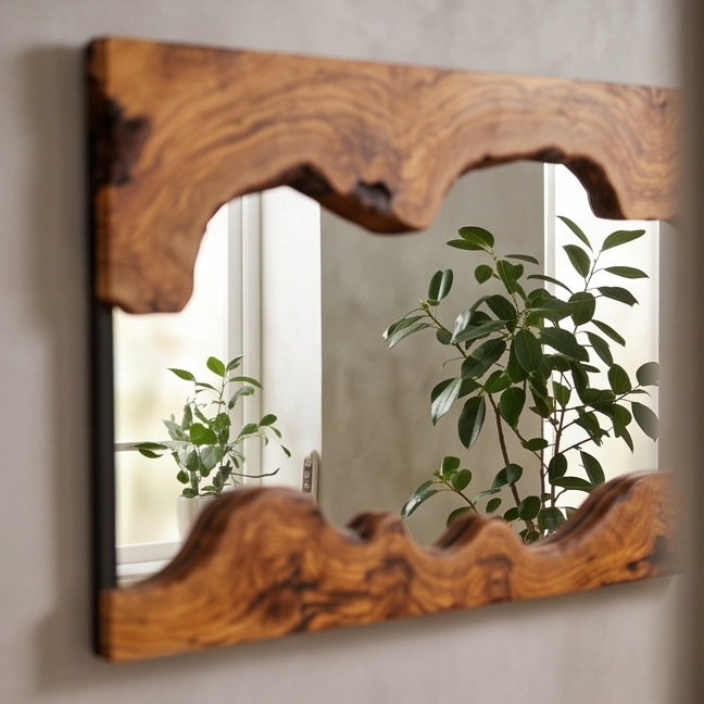 Hand made olive wood mirror and console table set