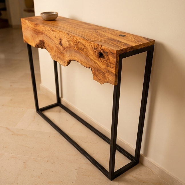 Luxury Live Edge Olive Wood Console Table & Mirror Set - Entryway Vanity