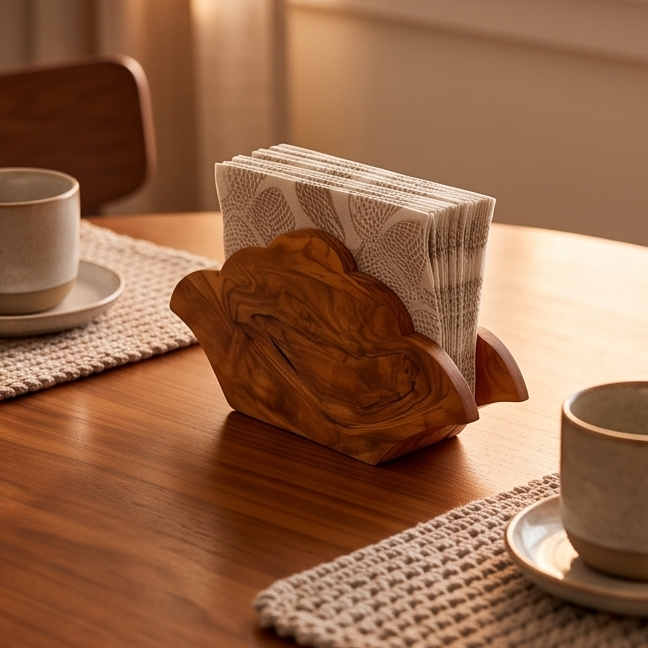 Ronds de serviette et porte-papier en bois d'olivier fabriqués à la main | 5 styles distinctifs