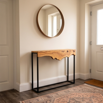 Luxury Live Edge Olive Wood Console Table & Mirror Set - Entryway Vanity